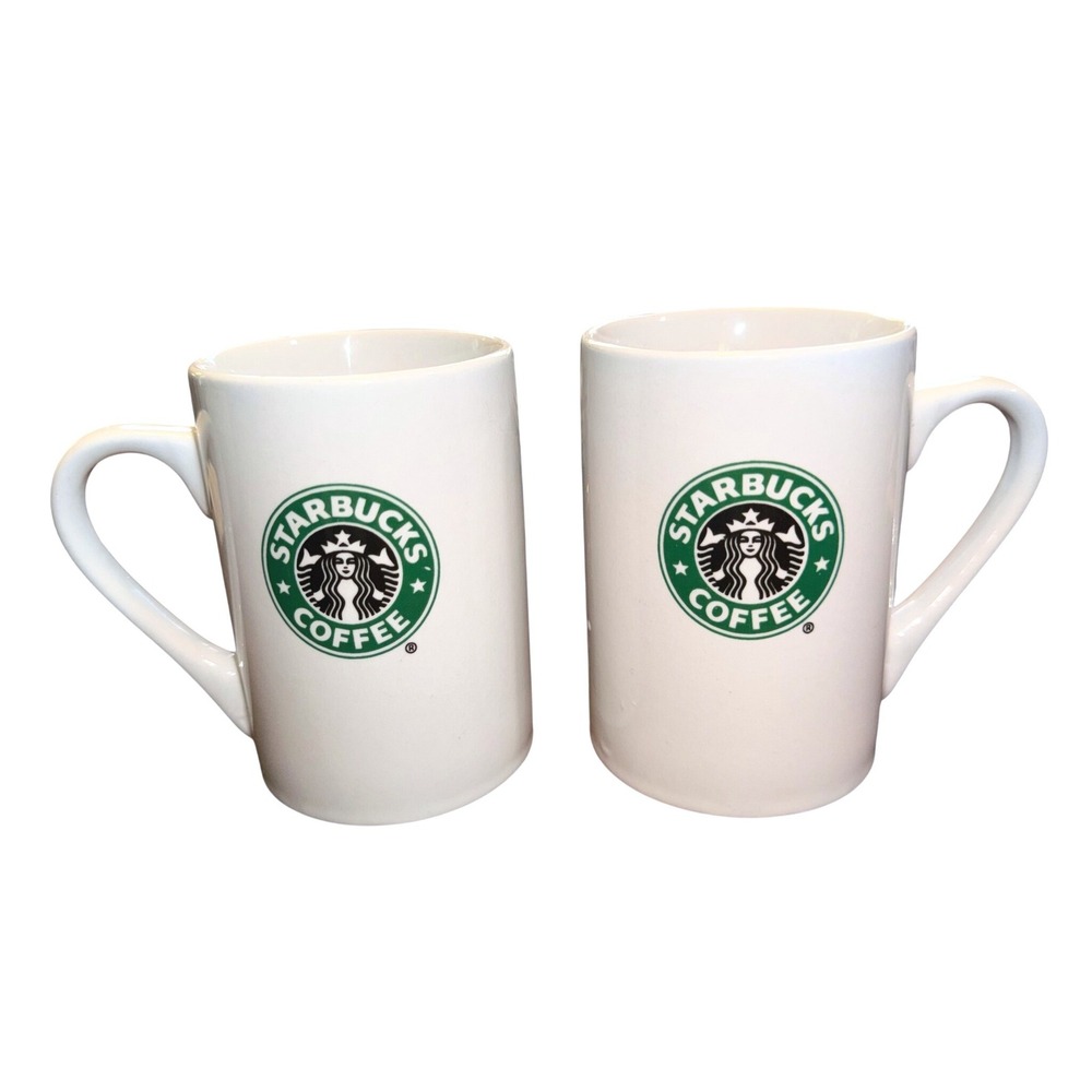 Starbucks‎ Coffee Mug Set Pair White Green Logo Ceramic 08 Minimalist Coffeecore